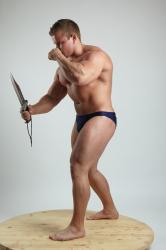 Man Adult Muscular White Fighting with knife Fight Underwear